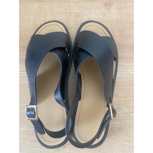 New! Women's Black Crisscross Strap Sandals With Adjustable Ankle Buckle Size M - Picture 4 of 7